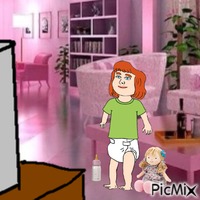 Elizabeth and her ragdoll watch TV animovaný GIF
