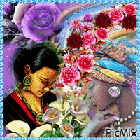 mujeres etnias y flores animasyonlu GIF