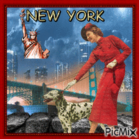 Femme en rouge à New York - Vintage. - GIF animé gratuit