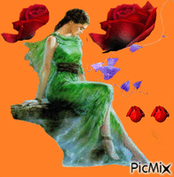 Mulher  com flor - GIF animado grátis
