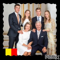 Roi Philippe et Reine Mathilde et leurs enfants Belgique geanimeerde GIF