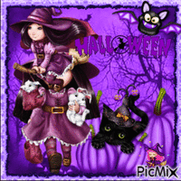 Halloween Witches in Purple - Бесплатный анимированный гифка