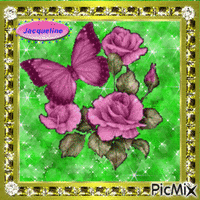 joli papillons et superbes roses - Безплатен анимиран GIF