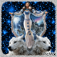 Native Woman and wolves