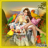 fille des îles avec ses perroquet - Δωρεάν κινούμενο GIF