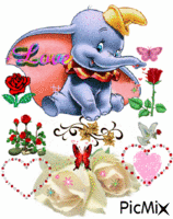 Słonik i róże - Darmowy animowany GIF