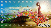 девушка и цветы - Animovaný GIF zadarmo