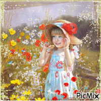 Spring Child in her Garden - Free animated GIF