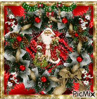 Santa in a wreath GIF แบบเคลื่อนไหว