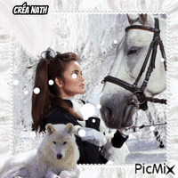 femme,loup et cheval animovaný GIF