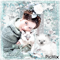 Winter with her Cats - GIF animé gratuit