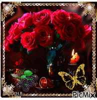 Roses and candle. анимированный гифка