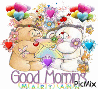 TWO LITTLE BEARS, GOOD MORNING HEARTS, AND STARS OF ALL COLORS AND A FEW SPARKLES. - Darmowy animowany GIF