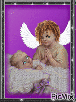 Ángel con bebé - Colores morados