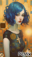 Mujer de pelo azul animoitu GIF