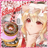 Personnage manga et donuts - GIF animate gratis