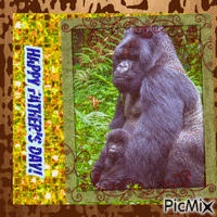 Father's Day Gorilla Dad and Baby Animated GIF