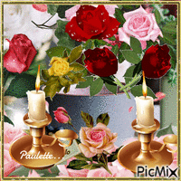 tasse avec roses et bougies Gif Animado
