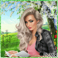 Woman reading a book. Love story - Free animated GIF