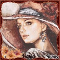 Mujer con sombrero - Acuarela - Free animated GIF