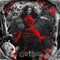 Gothic woman black white red