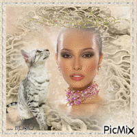 femme et chat animowany gif
