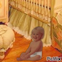 Baby sitting in nursery GIF animé