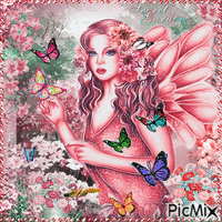 Pink fairy in a garden GIF animé
