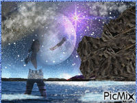Pleine lune dans l'océan - Бесплатный анимированный гифка