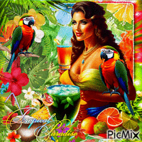 Fantasy woman with a parrot GIF animé