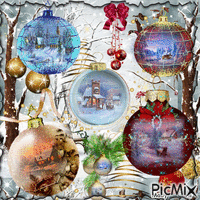 noël des boules avec le paysage🔮 🎄 🎈 🎈 🎈 Boules de Noël des boules avec le paysage - GIF animé gratuit