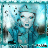 Portrait de femme en couleur turquoise animēts GIF