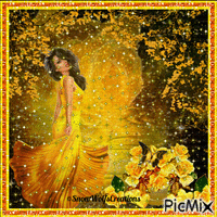 Fantasy Yellow Roses & Lady Animated GIF