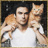 Young Man with Pet Cat - Free animated GIF