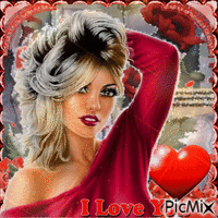 Eine Frau in Rot und ein Rotes Herz - Gratis animerad GIF