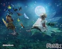 Butterfly ride by moonlight GIF animé