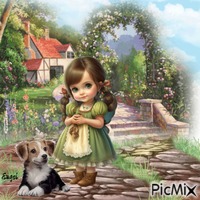 La fillette et son chien GIF animado