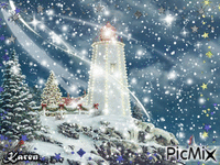 Christmas Lighthouse 1 - GIF animé gratuit