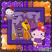 {♦}Witch Hello Kitty & Haunted House{♦} Animated GIF