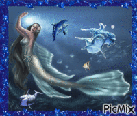 la sirene avec ces dauphins animovaný GIF