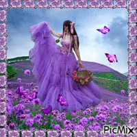 Mujer campo de flores Lila - Besplatni animirani GIF