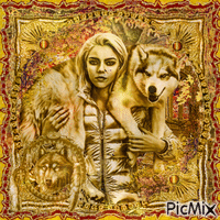 woman and wolf - Free animated GIF