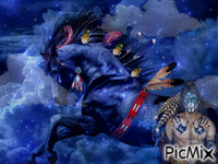 cheval galopant au sommet des nuages - GIF animado gratis