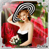 Uma mulher com rosas - geanimeerde GIF