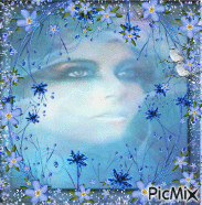 femme fleurs bleues animirani GIF