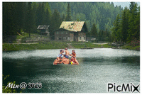 folk badar i sjön animuotas GIF