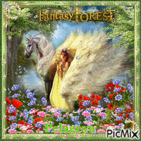 Pegasus and fantasy forest - GIF animé gratuit
