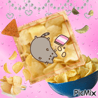 Pusheen potato chipss - GIF animado gratis