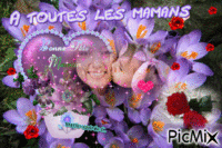 Fleurs, coeurs, A toutes les mamans , Bonne Fête. - Бесплатный анимированный гифка