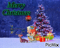 Pebbles and Bamm-Bamm Merry Christmas 2019 (2) анимированный гифка